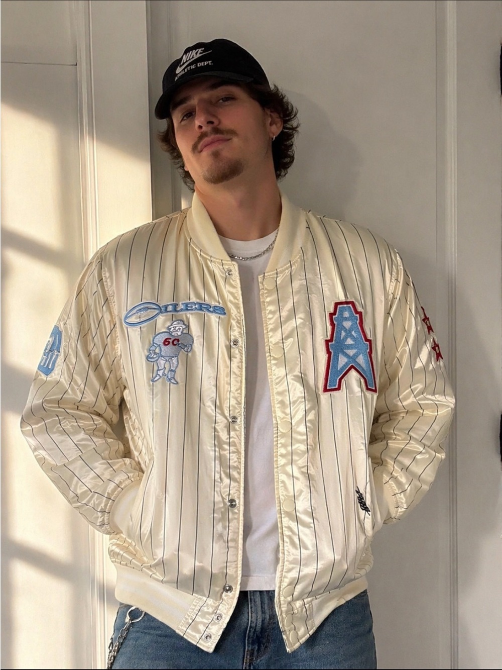 NFL Pro Standard Houston Oilers Satin Pinstripe Jacket NWT Size Large